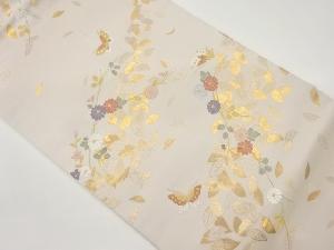 蝶に花葉模様織出し名古屋帯
